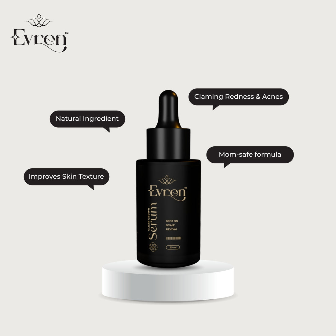 Lightweight, non-greasy texture of Evren Anti-Dandruff Hair Serum applied to a dry scalp