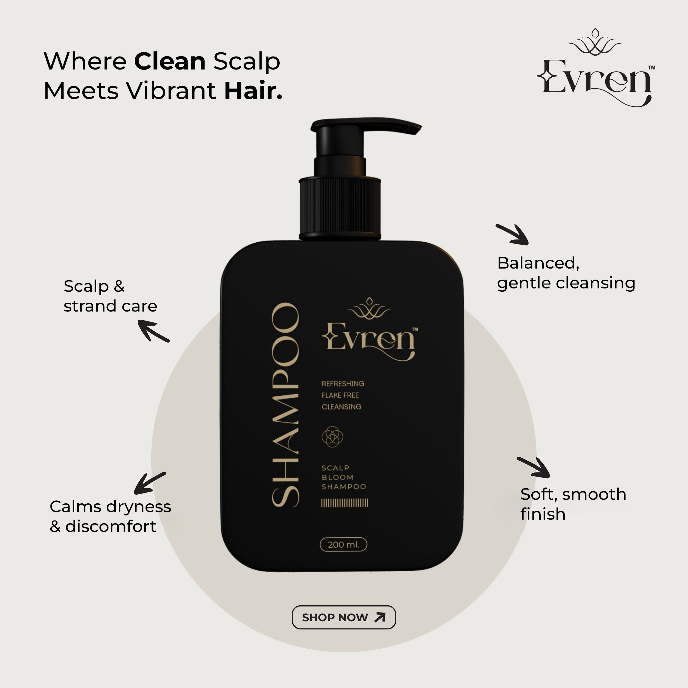 Evren Anti-Dandruff Shampoo bottle, 200ml — reduces dandruff up to 100% and treats itchy scalp