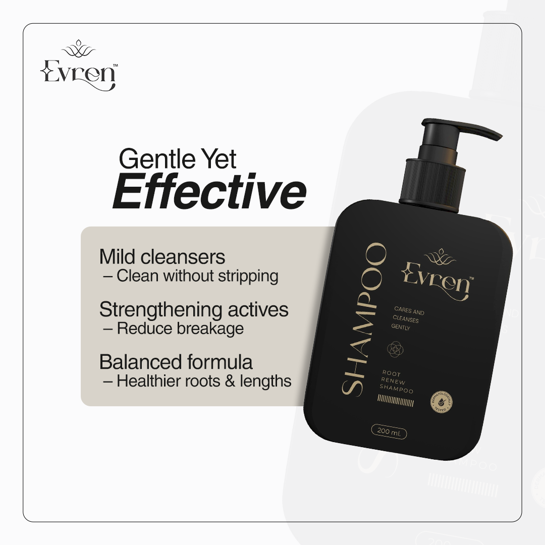Evren Anti-Hairfall Shampoo bottle, 200ml — sulfate-free Ayurvedic shampoo that strengthens roots