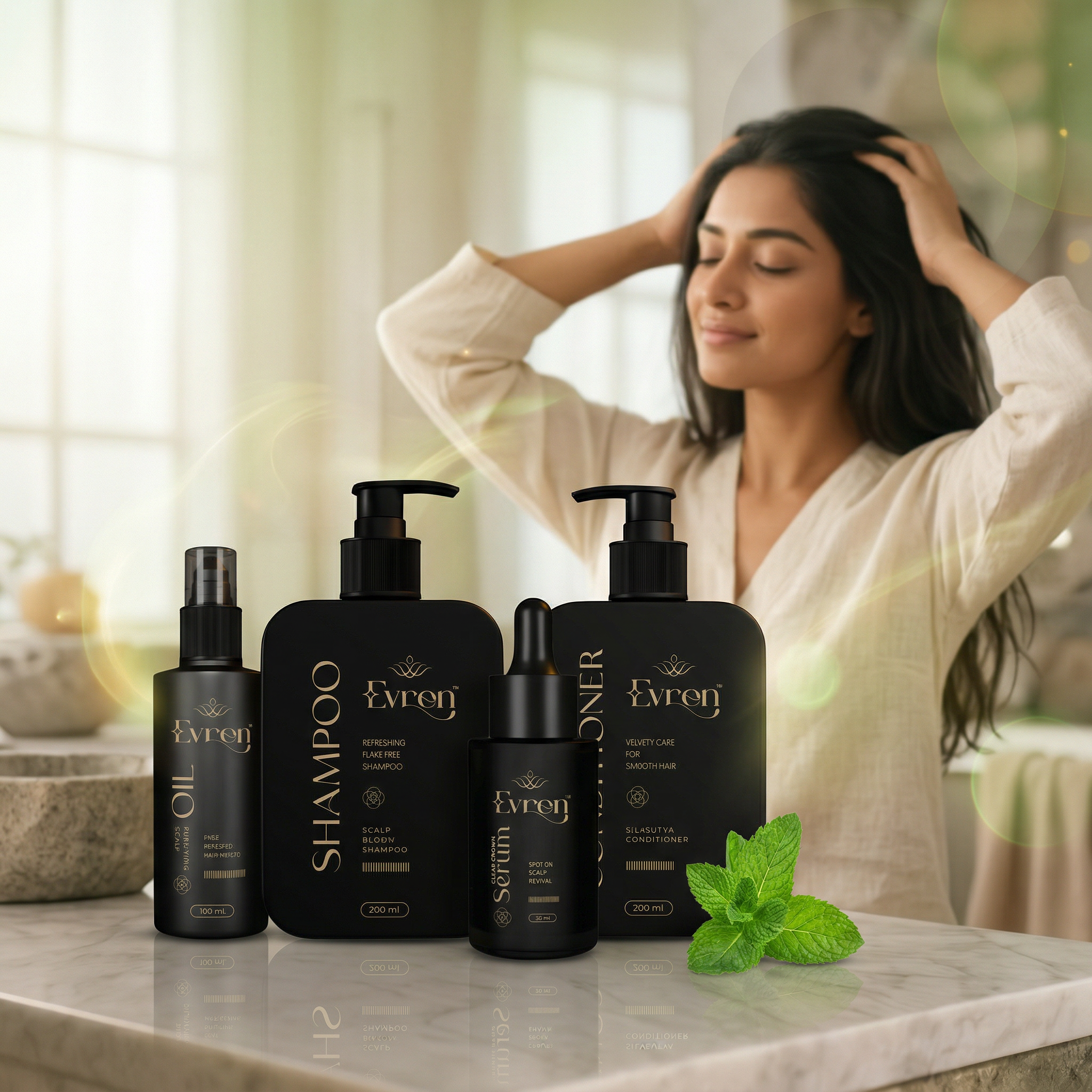 Premium natural haircare banner — Evren Ayurvedic hair fall and dandruff range